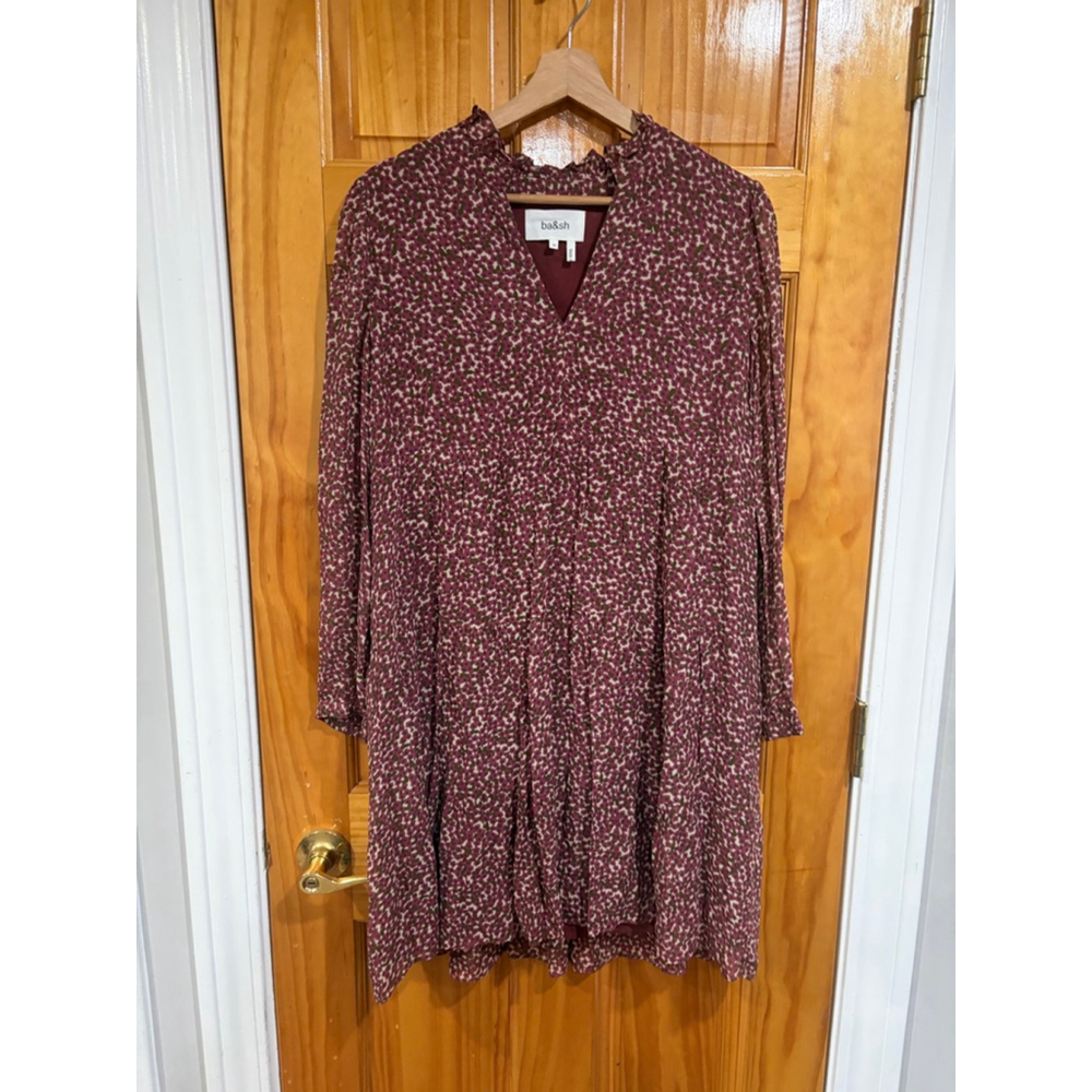 ba&sh Pazur V-Neck Short Flowy Dress Brown Maroon Animal Print Size M